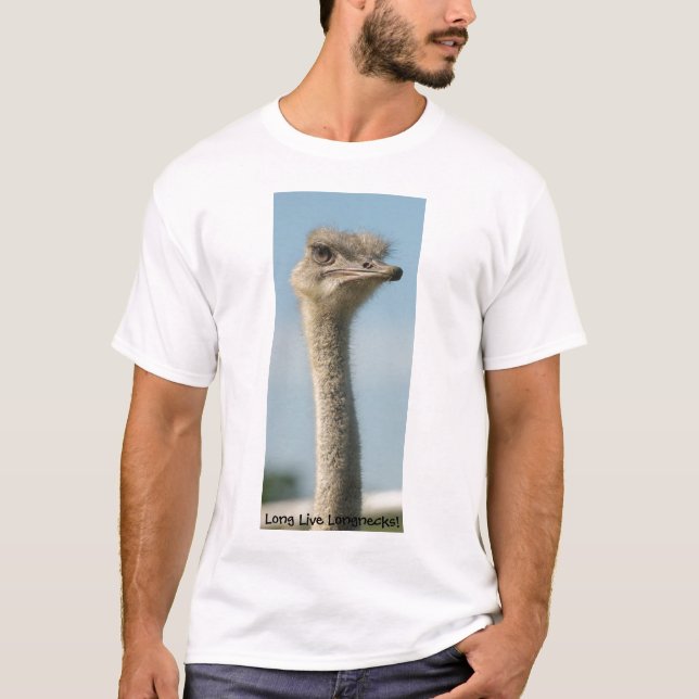 Camiseta ¡la avestruz, vive de largo Longnecks! (Anverso)