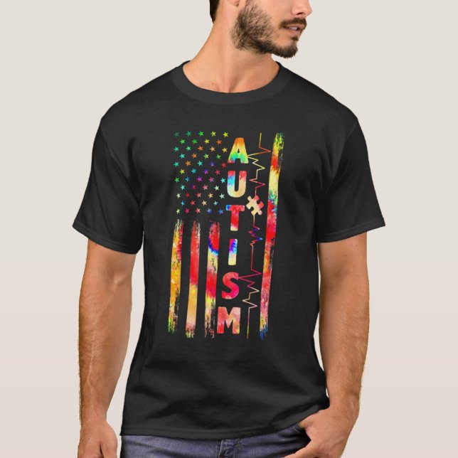 Camiseta La Bandera Americana Autism Awareness Hearbeat Puz (Anverso)