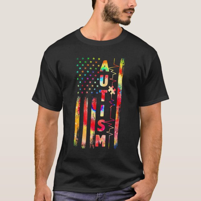 Camiseta La Bandera Americana Autism Awareness Hearbeat Puz (Anverso)