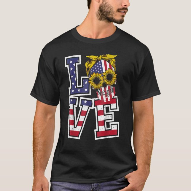 Camiseta La Bandera Americana Calavera 4 De Julio Ama Améri (Anverso)