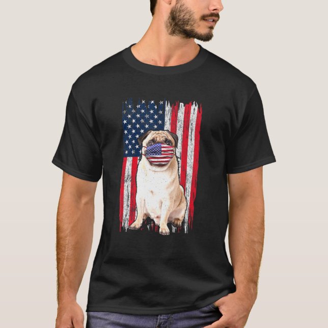 Camiseta La Bandera Americana De Pug El Perro Usa La Máscar (Anverso)