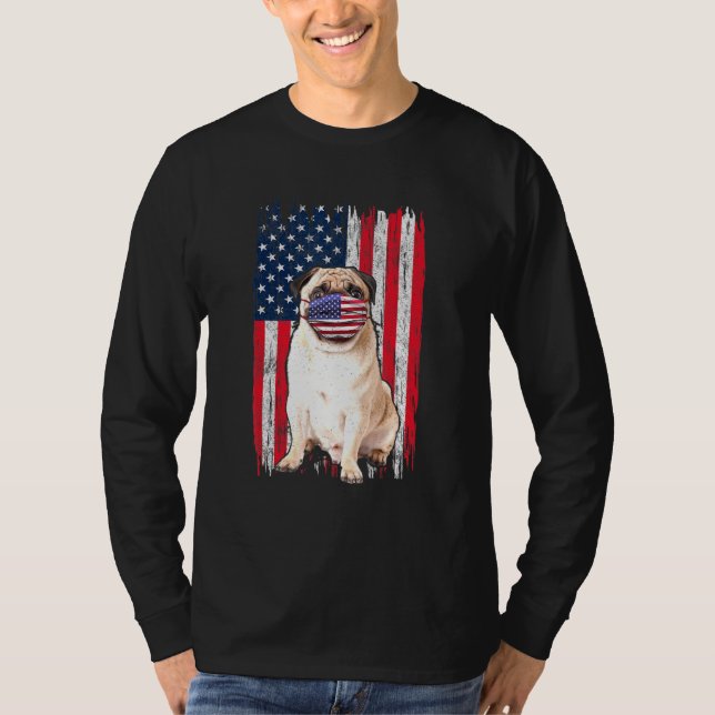 Camiseta La Bandera Americana De Pug El Perro Usa La Máscar (Anverso)