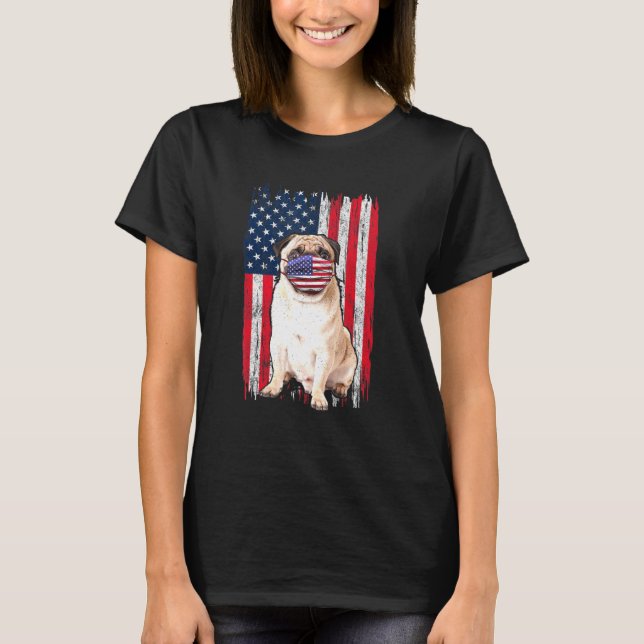 Camiseta La Bandera Americana De Pug El Perro Usa La Máscar (Anverso)