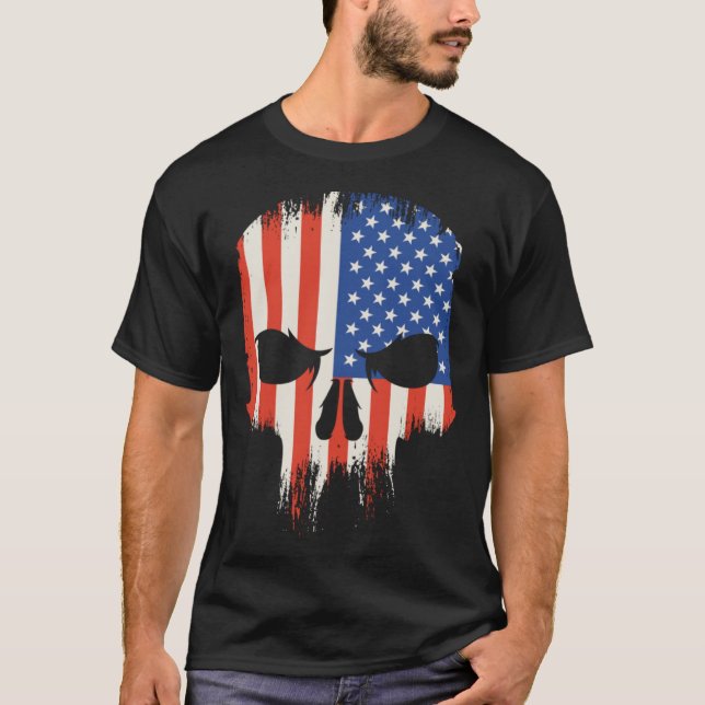 Camiseta La bandera de Eeuu asusta calavera furiosa (Anverso)