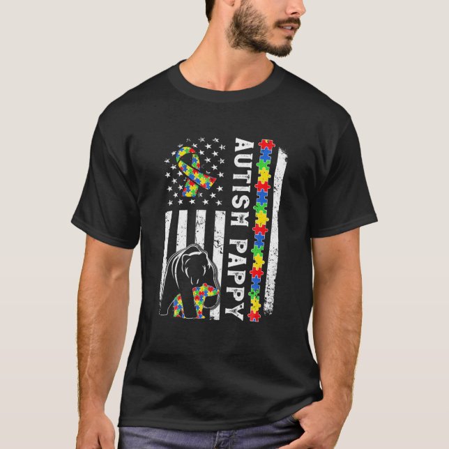 Camiseta La bandera de Estados Unidos autismo pappy Family  (Anverso)