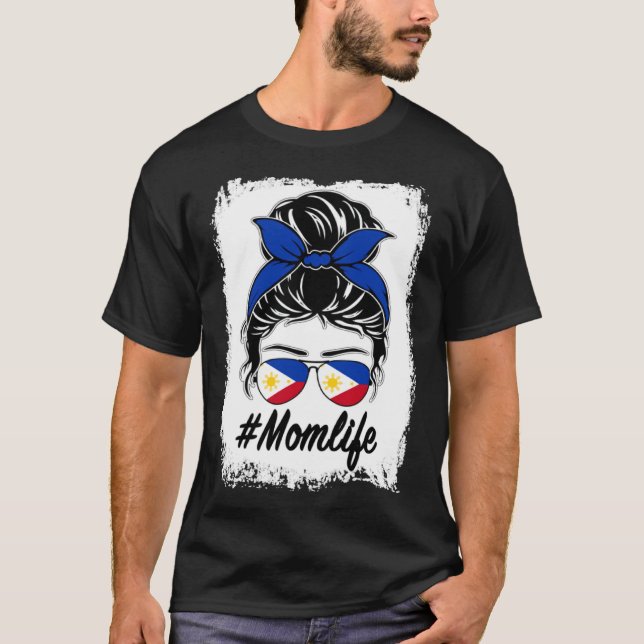 Camiseta La bandera de Filipinas: Mamá filipina Messy Bun M (Anverso)