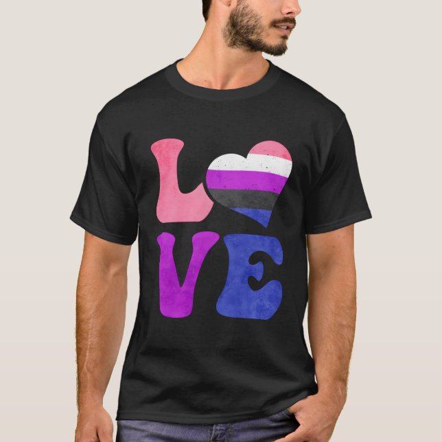 Camiseta La bandera del orgullo del fluido de género ama a  (Anverso)