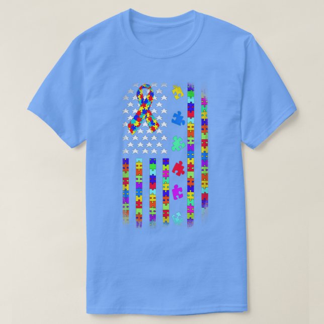 Camiseta La bandera del rompecabezas del autismo estadounid (Diseño del anverso)