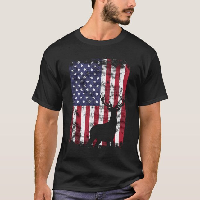 Camiseta La Bandera Estadounidense Deer Elk Hundiendo A Pat (Anverso)
