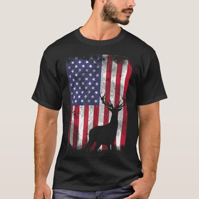 Camiseta La Bandera Estadounidense Deer Elk Hundiendo A Pat (Anverso)