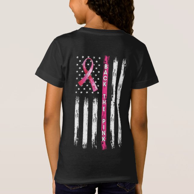 Camiseta La Bandera Estadounidense Del Cáncer De Mama De La (Reverso)