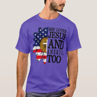 Camiseta La Bandera Estadounidense Girasol Ama A Jesús Y A 