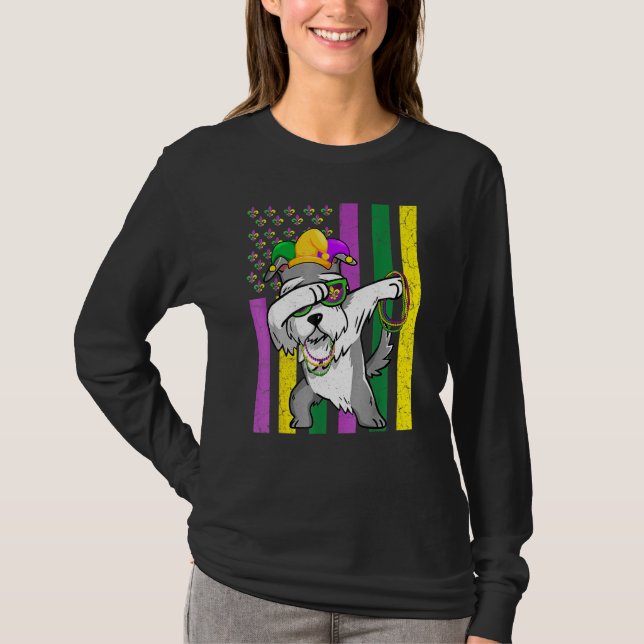 Camiseta La bandera estadounidense Mardi Gras Schnauzer Dog (Anverso)