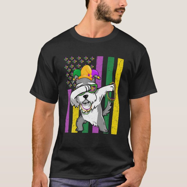 Camiseta La bandera estadounidense Mardi Gras Schnauzer Dog (Anverso)
