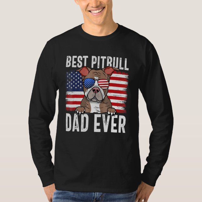 Camiseta La bandera estadounidense Pitbull Dad (Anverso)