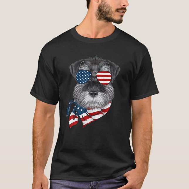 Camiseta La Bandera Estadounidense Schnauzer Patriótico 4 D (Anverso)