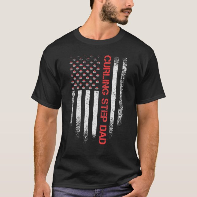 Camiseta La bandera estadounidense vintage Curling Step Dad (Anverso)