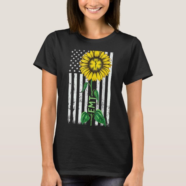 Camiseta La bandera estadounidense vintage Emt Sunflower Hi (Anverso)