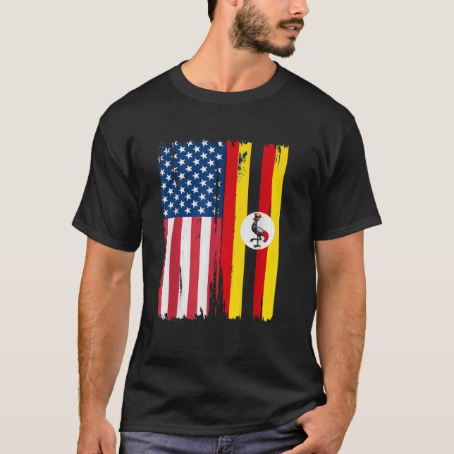 Camiseta La bandera media americana de los EE.UU. contra la (Anverso)