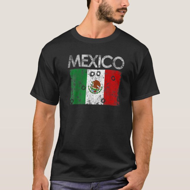 Camiseta La bandera mexicana de México con agujeros de bala (Anverso)