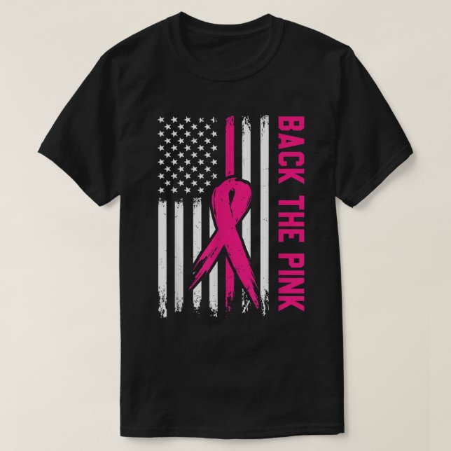 Camiseta La Bandera Rosa Estadounidense Cinta Del Cáncer De (Diseño del anverso)