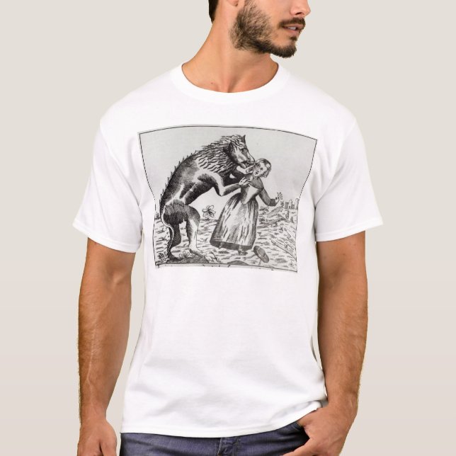 Camiseta La bestia de Gevaudan que ataca a una chica joven (Anverso)