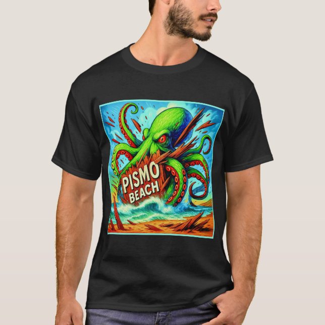 CAMISETA "LA BESTIA DE LOS DESAYUNOS EN LA PLAYA DE PISMO". (Anverso)