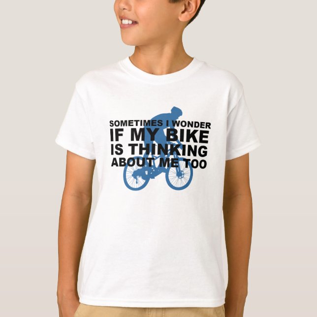 Camiseta La bici de ciclo divertida está pensando en azul (Anverso)