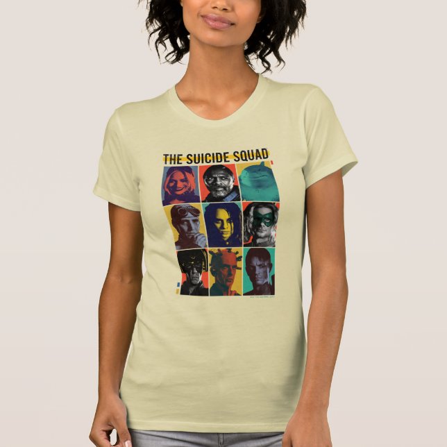 Camiseta La brigada suicida | Retro Grid Con Harley Quinn (Anverso)