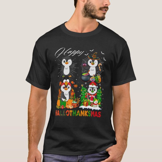 Camiseta La bruja divertida Turquía Santa Claus Penguins Ha (Anverso)