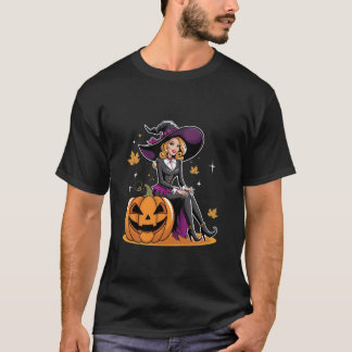 Camiseta La bruja elegante con su calabaza