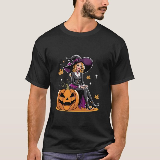 Camiseta La bruja elegante con su calabaza (Anverso)