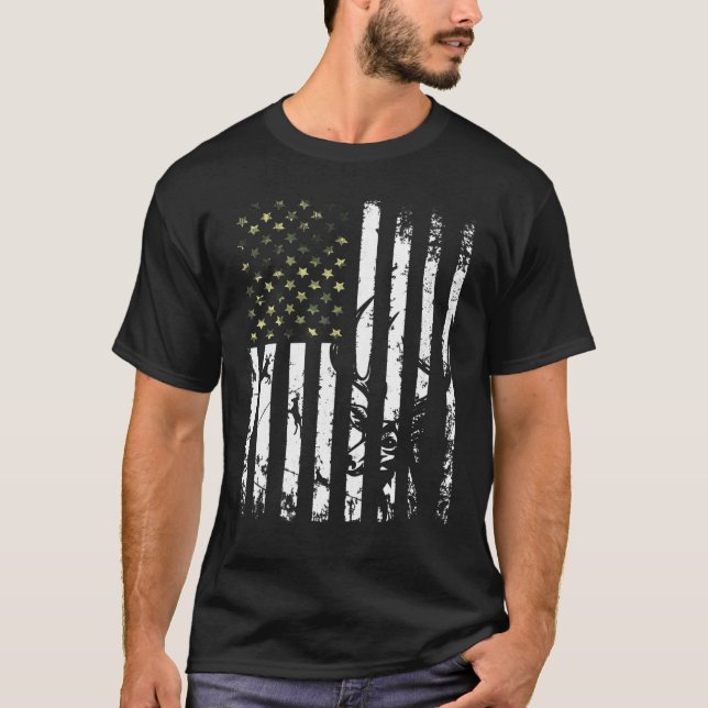 Camiseta La cacería de camoflage de la bandera de Estados U (Anverso)