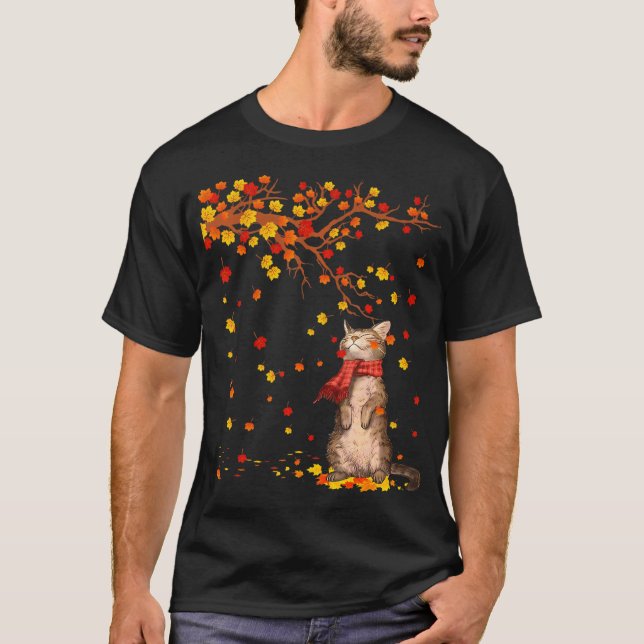 Camiseta La caída del otoño de un gato lindo deja a un extr (Anverso)