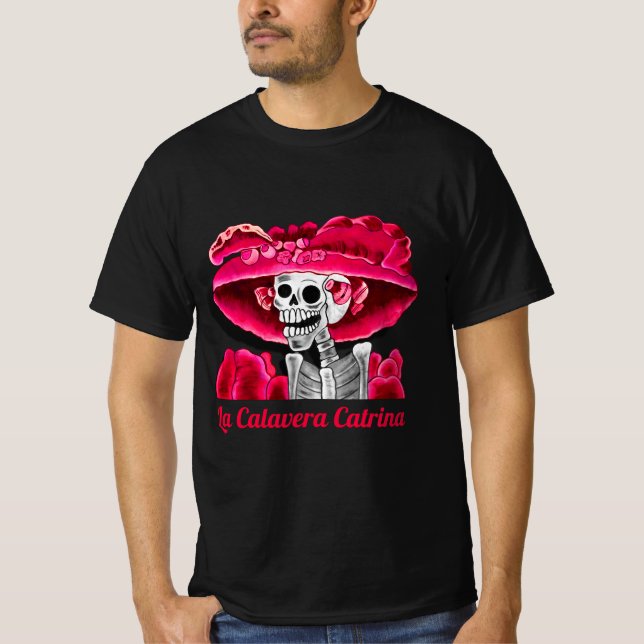 Camiseta La Calavera Catrina en Red Bonnet (Anverso)