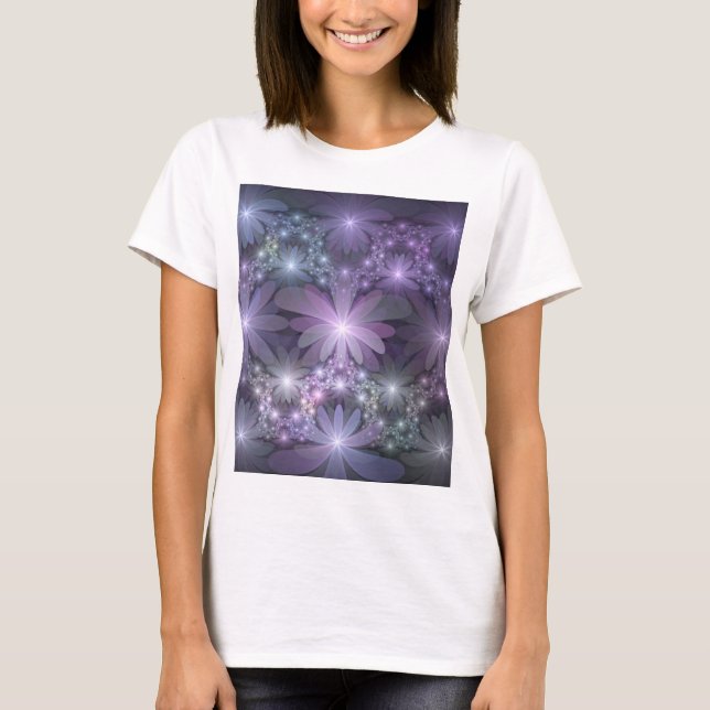Camiseta La cama de flores reluciente arte fractal (Anverso)