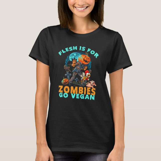 Camiseta La carne de halloween Vegans es para los zombis ve (Anverso)