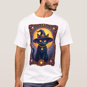 Camiseta La Carta de Tarot de Gato Bruja Halloween Vintage