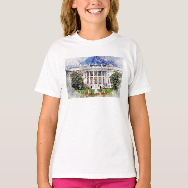 Camiseta La Casa Blanca en Washington DC en acuarela (Anverso)