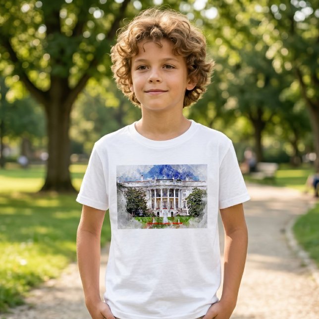 Camiseta La Casa Blanca en Washington DC – Fachada Sur (The White House in Washington DC – Southern Facade. Boy Basic White T-Shirt )