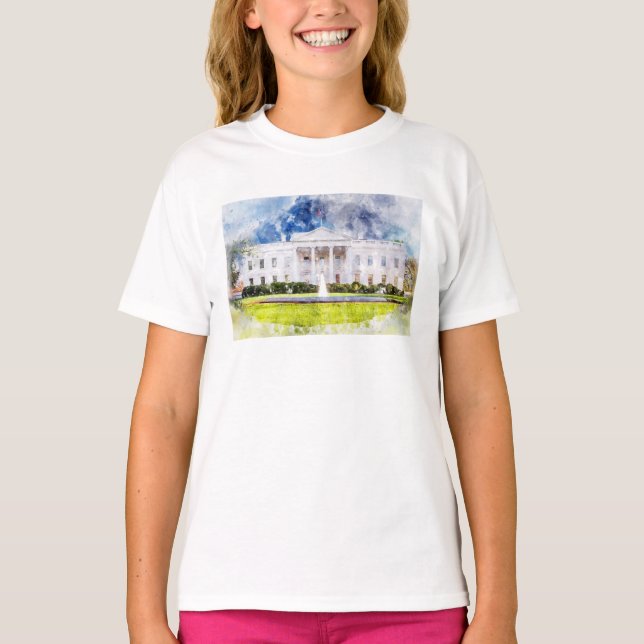 Camiseta La Casa Blanca en Washington DC Watercolor (Anverso)