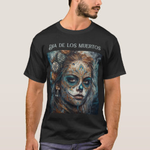 Camiseta La Catrina Azul Día de los Muertos Cráneo de Azúca