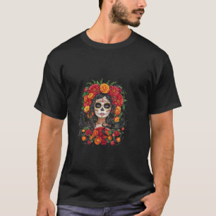 Camiseta La Catrina Floral Sugar Skull Dia de los Muertos T