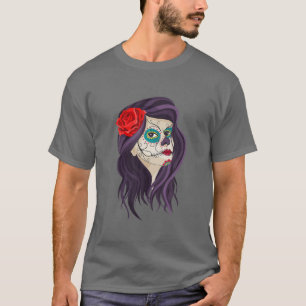 Camiseta La Catrina Rosa de flores Tattoo Mask Skull México