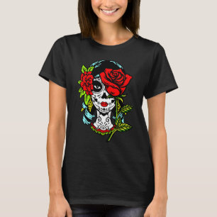 Camiseta La Catrina Santa Muerte Rosa Calavera de Azúcar