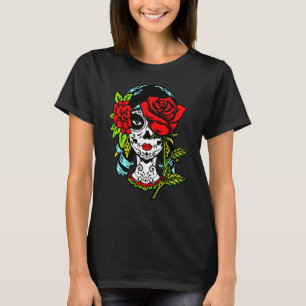Camiseta La Catrina Santa Muerte Rosa Cráneo de Azúcar Cala