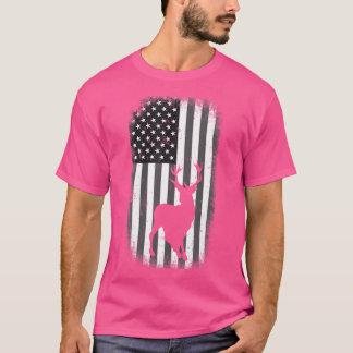Camiseta La Caza De Deer Bandera Estadounidense Blanca Y Ne