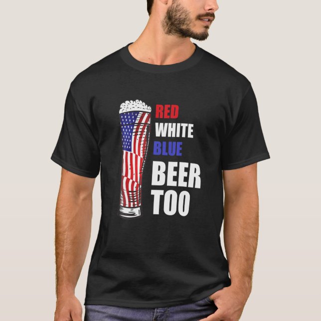 Camiseta La cerveza Patriótica Rojo Cerveza Azul Blanco Tam (Anverso)