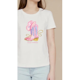 Camiseta La chica de vaca occidental rosa personalizada
