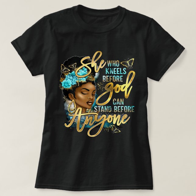 Camiseta La Chica negra que se arrodilla ante el amor crist (Diseño del anverso)